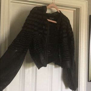 Black lace faux leather jacket